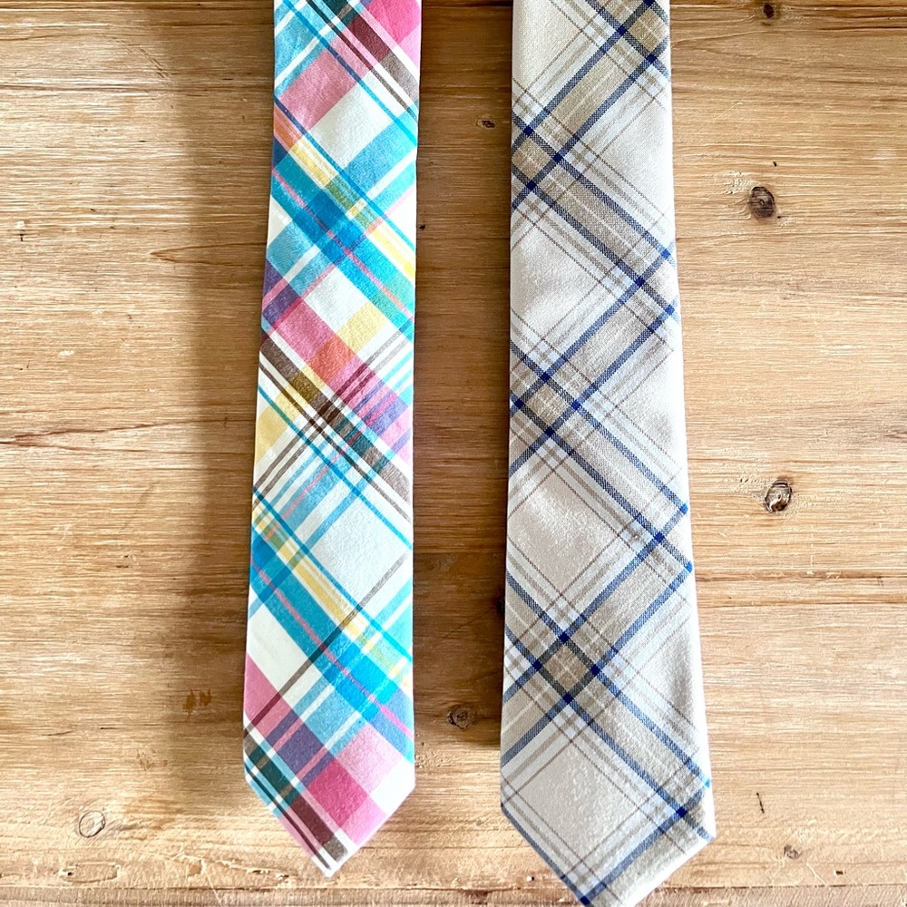 Set of 2 brand new, never worn, plaid cotton skinny ties.